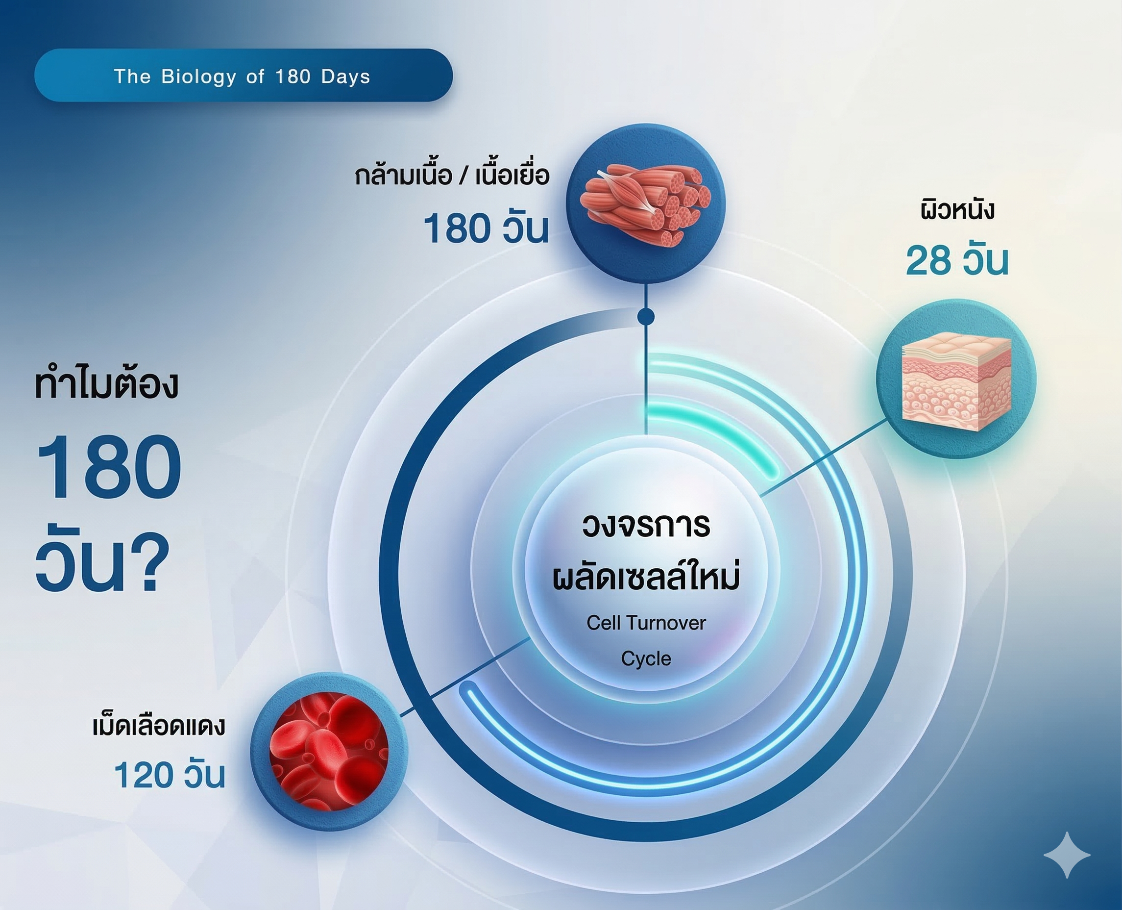 ภาพอธิบายการมองสุขภาพระยะยาวเป็นลำดับของการรีเซ็ต เติมพลัง และการฟื้นตัว